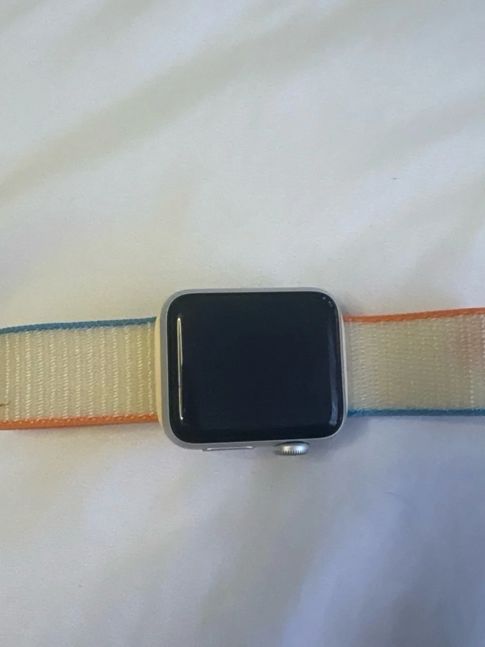 APPLE WATCH SERIES 3 Smartwatch with Cream Nylon Band and Blue-Orange Trim